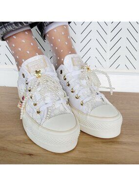 ⭐Converse Chuck Taylor Platform Pearls Lace 7 Women Shoes Party Sneaker A15197C
